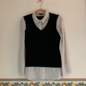 Adrianna Papell V-Neck Sweater Vest w/Shirt, Size S, Black/White